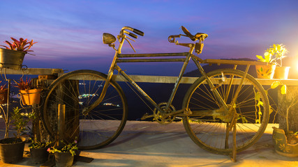 twilight view with antique bicycle