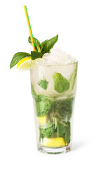 Glasses of fruit drinks with ice cubes