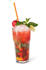 Glasses of fruit drinks with ice cubes