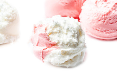 Strawberry Ice Cream Macro. Beautiful Ice-Cream Balls close up.