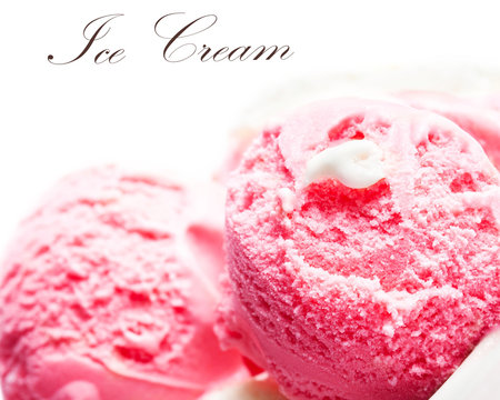 Strawberry Ice Cream Macro. Beautiful Ice-Cream Balls close up.