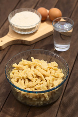 Homemade Hungarian Nokedli or Galuska, a type of egg noddle