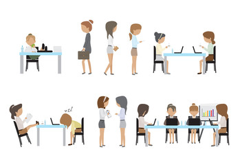 Business People, Different Situation, Coworking Space - Isolated On White Background - Vector Illustration, Graphic Design Editable For Your Design