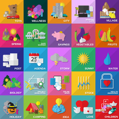 Flat Icons Set: Vector Illustration, Graphic Design. Collection Of Colorful Icons. For Web, Websites, Print, Presentation Templates, Promotional, Mobile Applications And Promotional Materials
