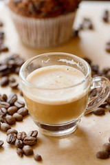 Cup of latte coffee with biscotti