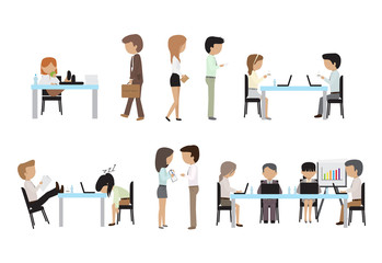 Business People, Different Situation, Coworking Space - Isolated On White Background - Vector Illustration, Graphic Design Editable For Your Design