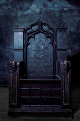 Royal throne. dark Gothic throne, front view - 80094045