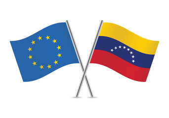 European Union and Venezuela flags. Vector illustration.