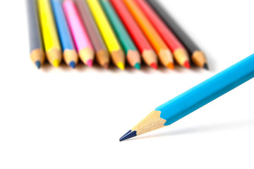 Color pencils on white background