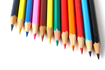 Color pencils on white background