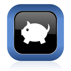 piggy bank square glossy icon