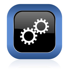 gears square glossy icon options sign