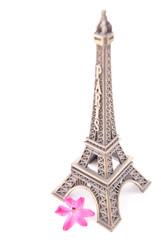 Fototapeta na wymiar Eiffel tower withpink flower