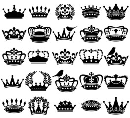 Vector Collection of Vintage Style Crown Silhouettes - 80096428