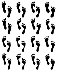 Black prints of human feet, vector illustration