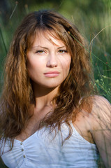 Naklejka premium Beautiful lady and magic light in spring