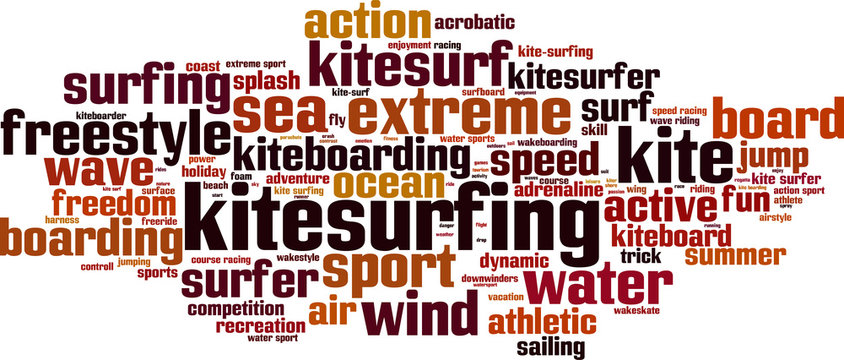 Kitesurfing word cloud concept. Vector illustration
