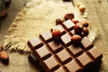 Still life with set of chocolate with nuts