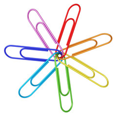 Colorful paper clips chained together on white