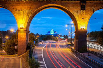 Railway viaduct over motorway