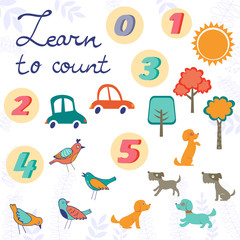 Learn to count concept set of cute graphic elements