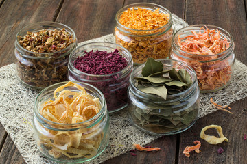 Dried vegetables in banks