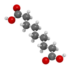 Azelaic acid (nonanedioic acid) molecule.