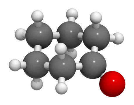 Cyclohexanone organic solvent molecule. 