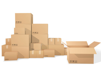 Cardboard boxes, open box
