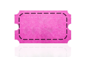 Pink ticket isolated on white background.