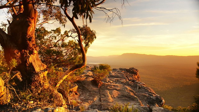 Stunning scenic landscape footage of Australian sunset light in The Grampians National Park
