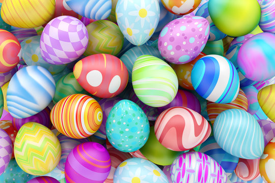 Pile of colorful Easter eggs