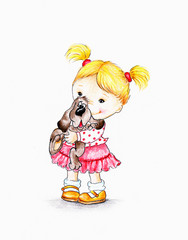 Little girl with puppy