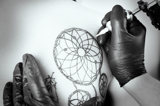 Process of making tattoo, close up