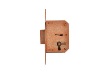 Rusty vintage lock, isolated on white background