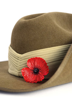 Australian Anzac Day Army Slouch Hat With Red Poppy