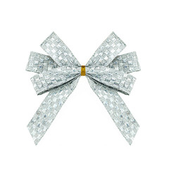 Festive silver bow made of ribbon isolated on white