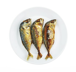 Fried Mackerel on white background