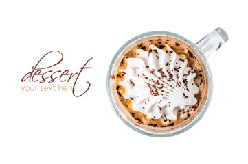 good morning with dessert in a glass on white background