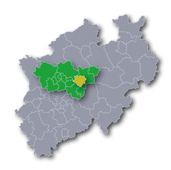Karte NRW mit Ruhrgebiet und Dortmund