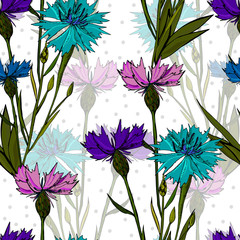 Seamless pattern with bright colorful watercolor flowers