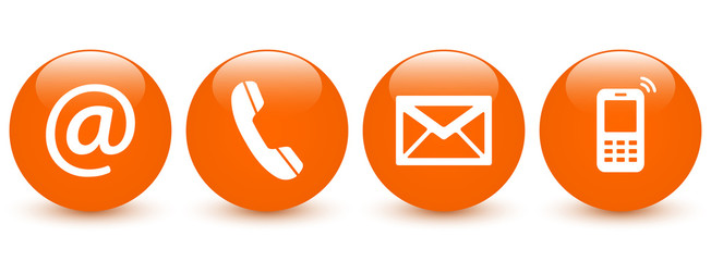 Set of orange glossy ball icons – Contact Us - obrazy, fototapety, plakaty