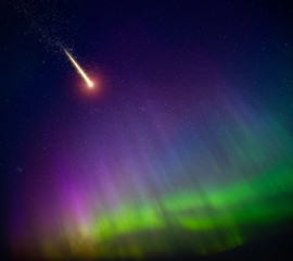 Falling comet and Aurora Borealis