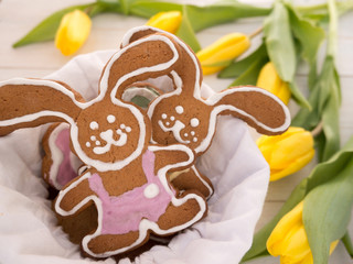 Easter Bunny cookies in the white linen bag