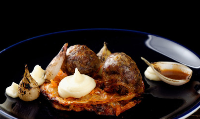 Fine dining Gourmet Bloody sausage/black puding and sauerkraut