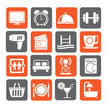 Silhouette Hotel and Motel facilities icons - vector icon set