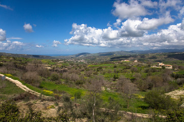 Fototapeta na wymiar View of the mountain villages and fields on the island of Cyprus
