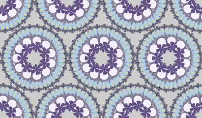 Round floral vector ornament monochrome shades of gray.