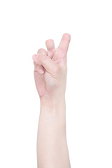 Obraz premium Symbol of victory. V sign fingers disabled Hand isolated on whit