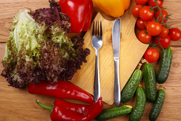 Utensils and vegetables